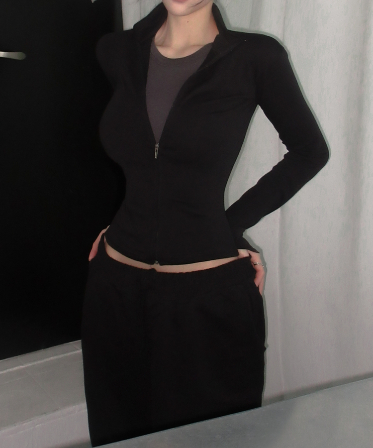 スリムハイネックジップアップ(6color) BLACK