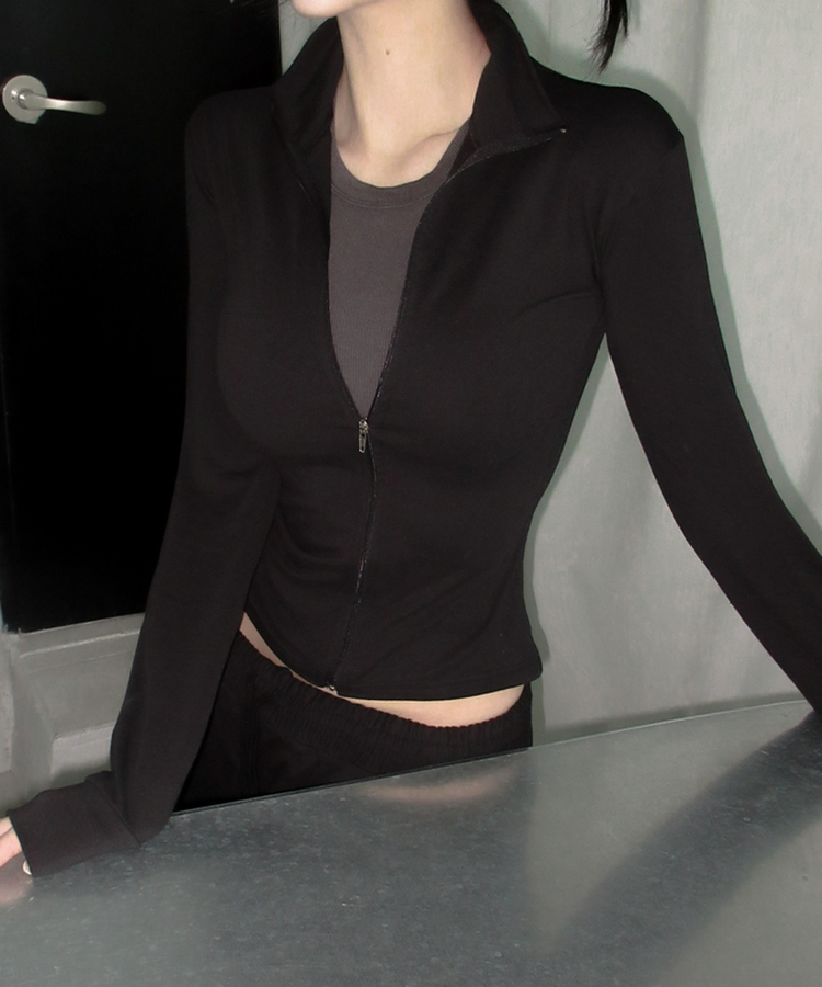 スリムハイネックジップアップ(6color) BLACK