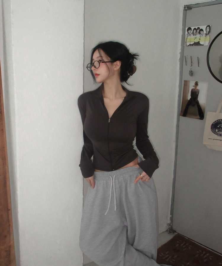 スリムハイネックジップアップ(6color) CHARCOAL