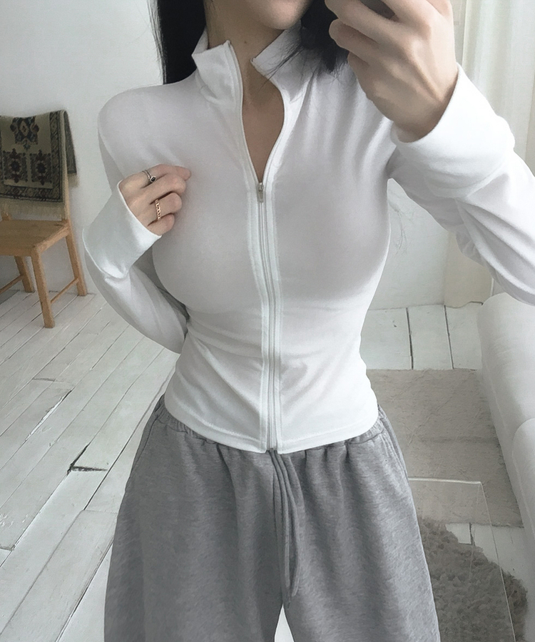 スリムハイネックジップアップ(6color) IVORY