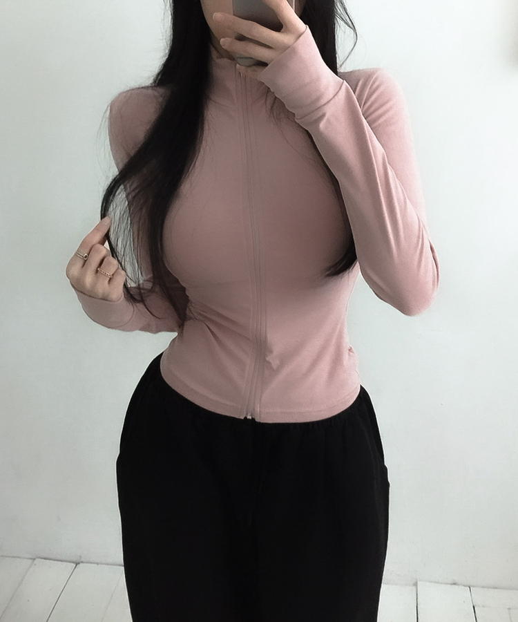 スリムハイネックジップアップ(6color) PINK