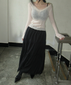 フェアリーフリルロングマキシスカート BLACK