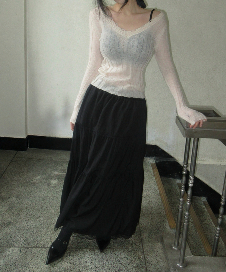 フェアリーフリルロングマキシスカート BLACK