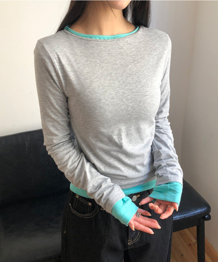 スリム無地ベーシック長袖Tシャツ(5color) MELANGE GRAY