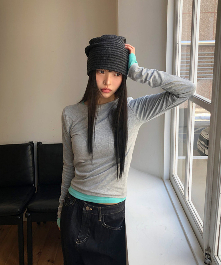 スリム無地ベーシック長袖Tシャツ(5color) MELANGE GRAY