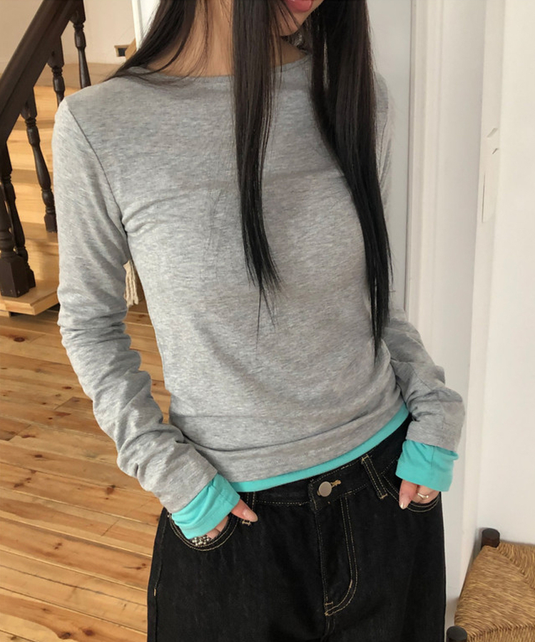 スリム無地ベーシック長袖Tシャツ(5color) MELANGE GRAY