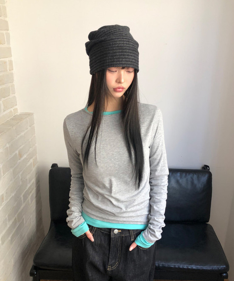 スリム無地ベーシック長袖Tシャツ(5color) MELANGE GRAY