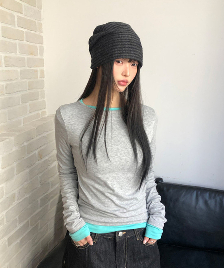 スリム無地ベーシック長袖Tシャツ(5color) MELANGE GRAY