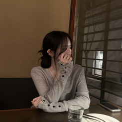 손등덮는 여리여리 브이넥 니트 긴팔티셔츠 봄맨투맨 봄신상 그레이