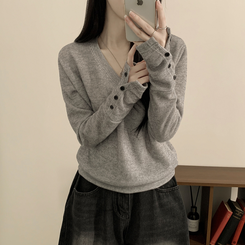 손등덮는 여리여리 브이넥 니트 긴팔티셔츠 봄맨투맨 봄신상 그레이