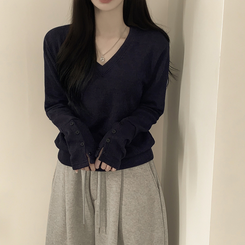 손등덮는 여리여리 브이넥 니트 긴팔티셔츠 봄맨투맨 봄신상 곤색