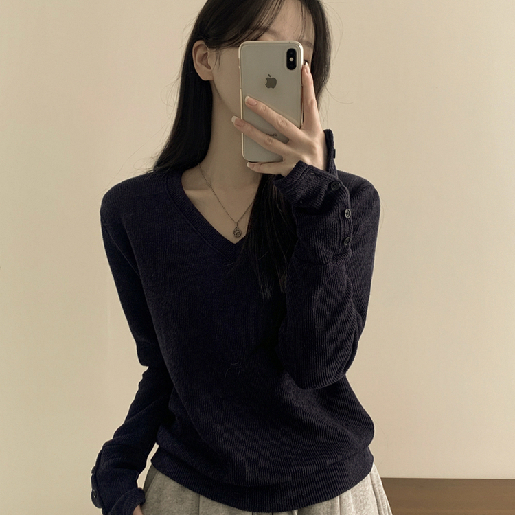 손등덮는 여리여리 브이넥 니트 긴팔티셔츠 봄맨투맨 봄신상 곤색