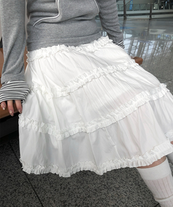 フリルティアードミディスカート WHITE