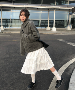 フリルティアードミディスカート WHITE