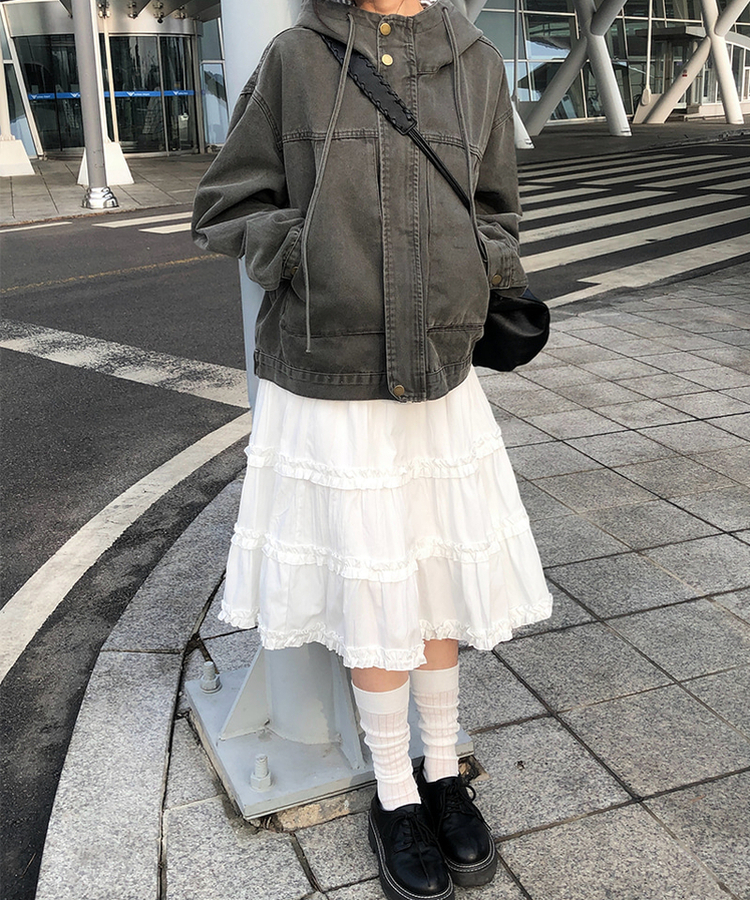 フリルティアードミディスカート WHITE