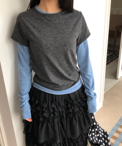 【SET】バイカラーレイヤード長袖Tシャツ CHARCOAL