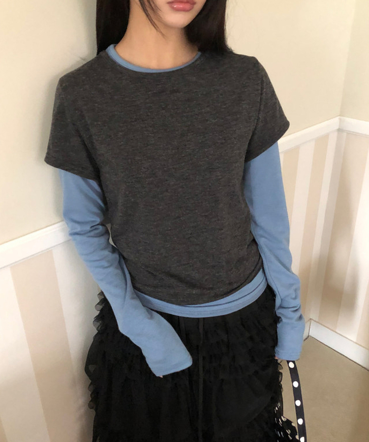 【SET】バイカラーレイヤード長袖Tシャツ CHARCOAL