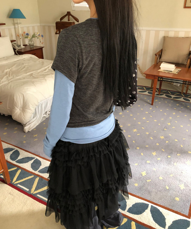 【SET】バイカラーレイヤード長袖Tシャツ CHARCOAL