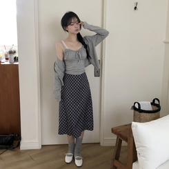 【SET】フリルリボンキャミソール カーディガン GREY