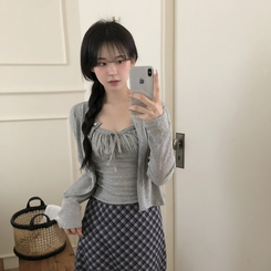 【SET】フリルリボンキャミソール カーディガン GREY