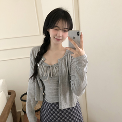 【SET】フリルリボンキャミソール カーディガン GREY