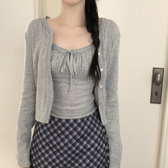 【SET】フリルリボンキャミソール カーディガン GREY