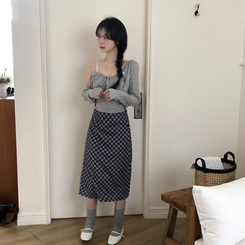 【SET】フリルリボンキャミソール カーディガン GREY