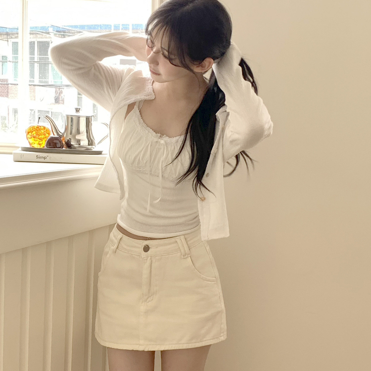 【SET】フリルリボンキャミソール カーディガン WHITE