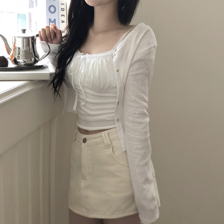 【SET】フリルリボンキャミソール カーディガン WHITE