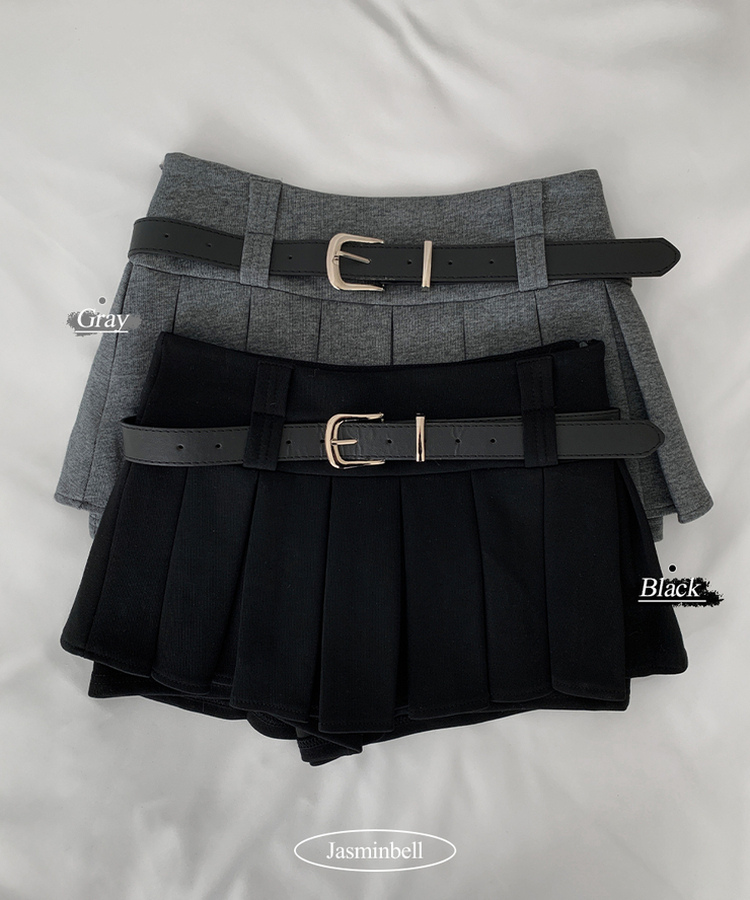 하빈 벨트 플리츠 콘솔지퍼 치마바지 미니 스커트