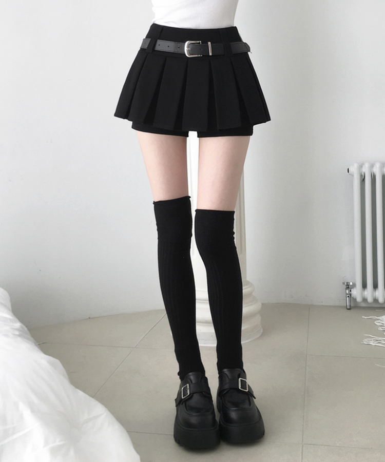 하빈 벨트 플리츠 콘솔지퍼 치마바지 미니 스커트 블랙