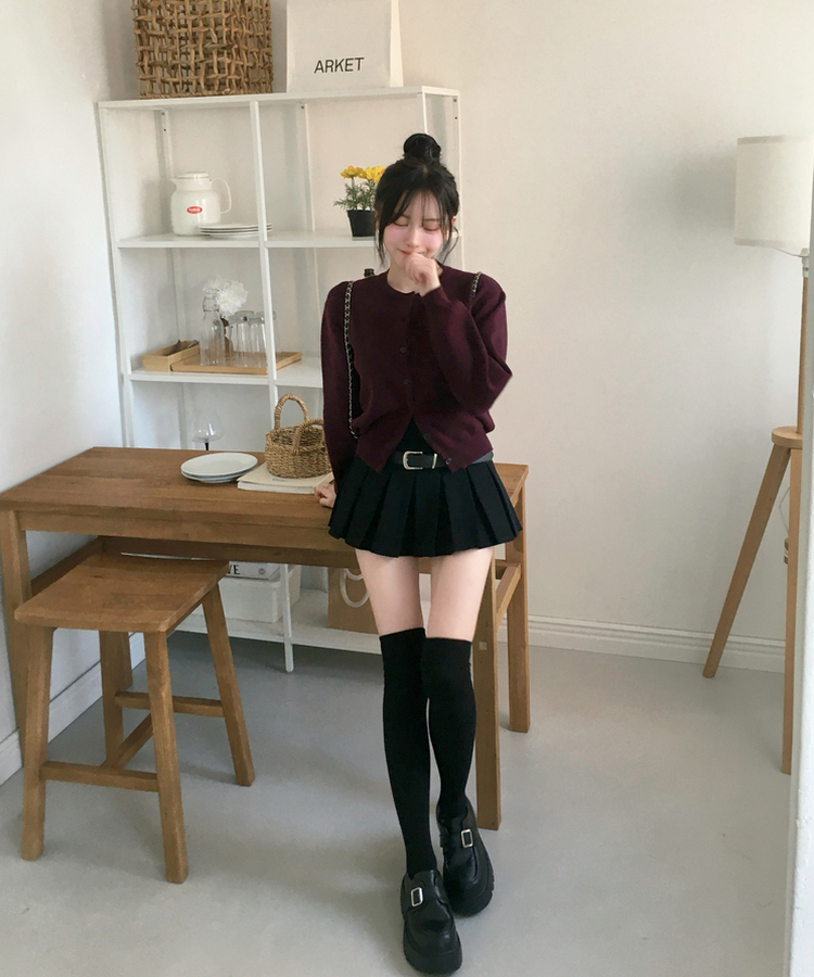 하빈 벨트 플리츠 콘솔지퍼 치마바지 미니 스커트 블랙