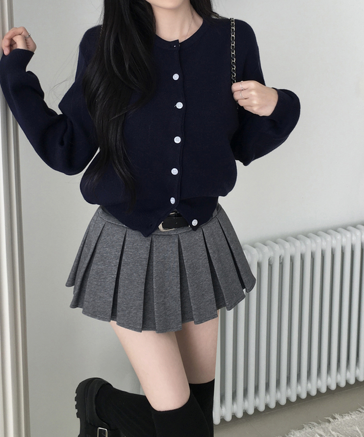 하빈 벨트 플리츠 콘솔지퍼 치마바지 미니 스커트 그레이