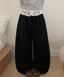 ビンテージレタリングスリットラインワイドトレーニングパンツ VINTAGE BLACK