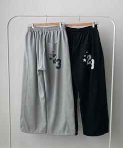 ビンテージレタリングスリットラインワイドトレーニングパンツ