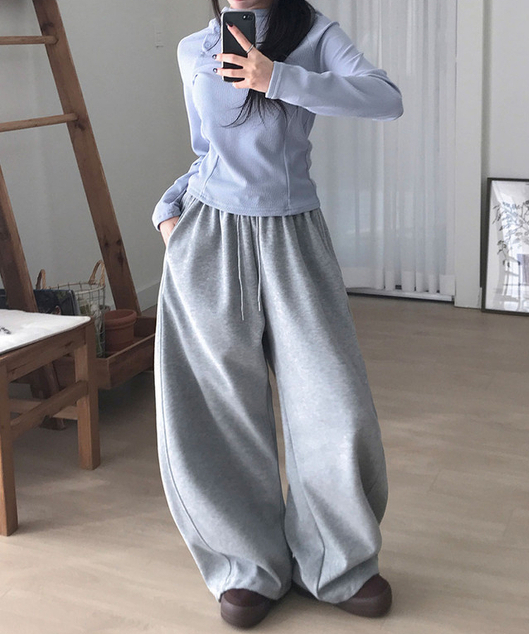 MADE루키 빈티지 레터링 나염 절개라인 와이드 트레이닝 팬츠 밑단스트링 밴딩 빈티지그레이