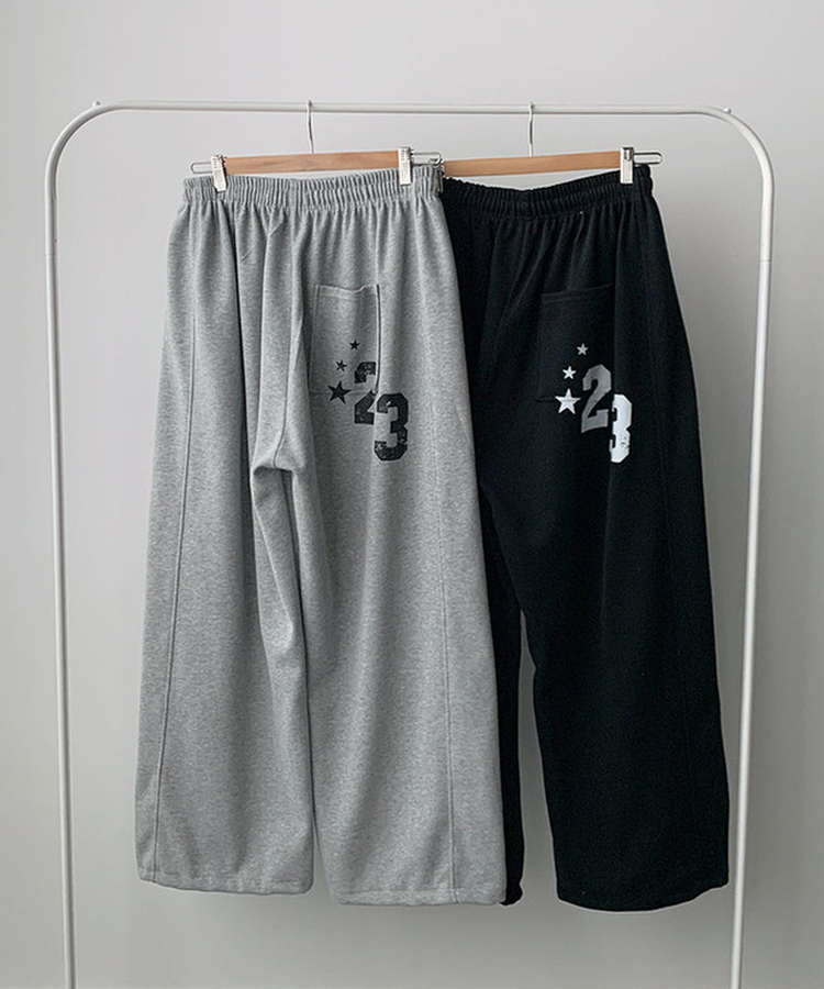 MADE루키 빈티지 레터링 나염 절개라인 와이드 트레이닝 팬츠 밑단스트링 밴딩