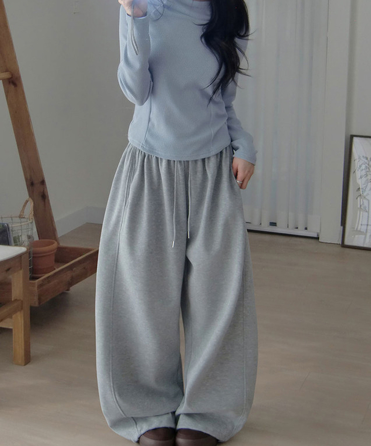 MADE루키 빈티지 레터링 나염 절개라인 와이드 트레이닝 팬츠 밑단스트링 밴딩 빈티지그레이