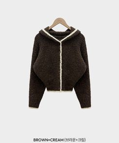 도로시 루즈핏 후드 크롭 니트 부클 가디건