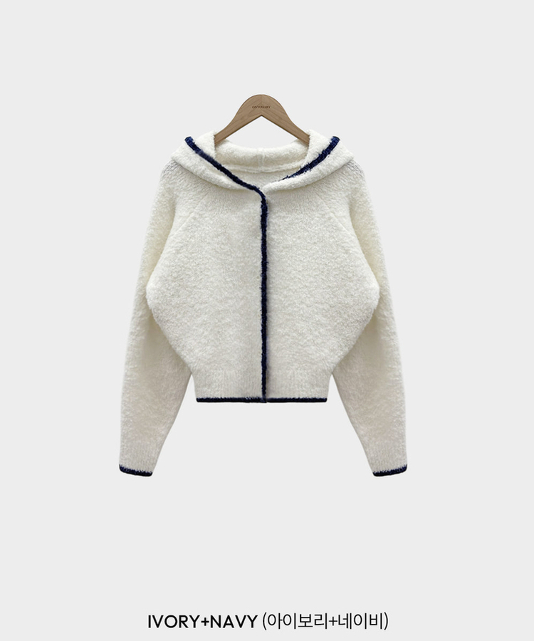 도로시 루즈핏 후드 크롭 니트 부클 가디건