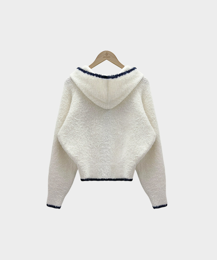 도로시 루즈핏 후드 크롭 니트 부클 가디건