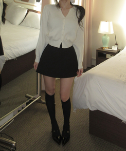 【ベルト付き】ペンダントスリットAラインミニスカート BLACK