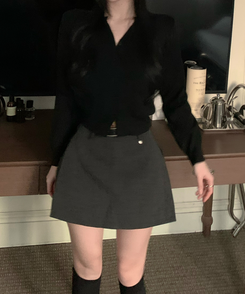 【ベルト付き】ペンダントスリットAラインミニスカート GREY