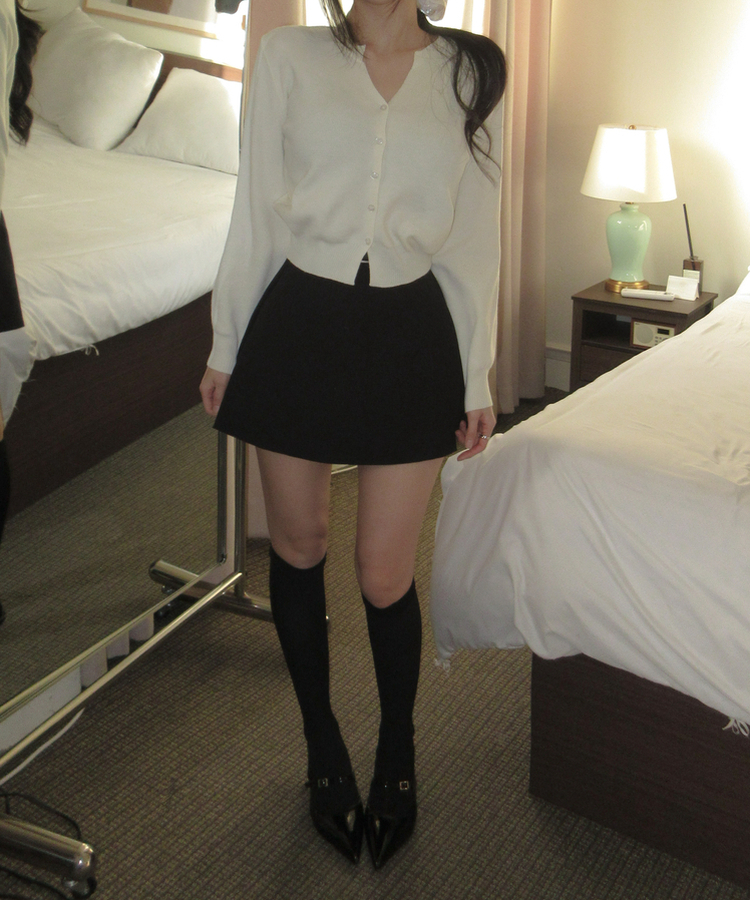 【ベルト付き】ペンダントスリットAラインミニスカート BLACK