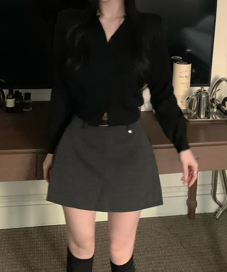 【ベルト付き】ペンダントスリットAラインミニスカート GREY