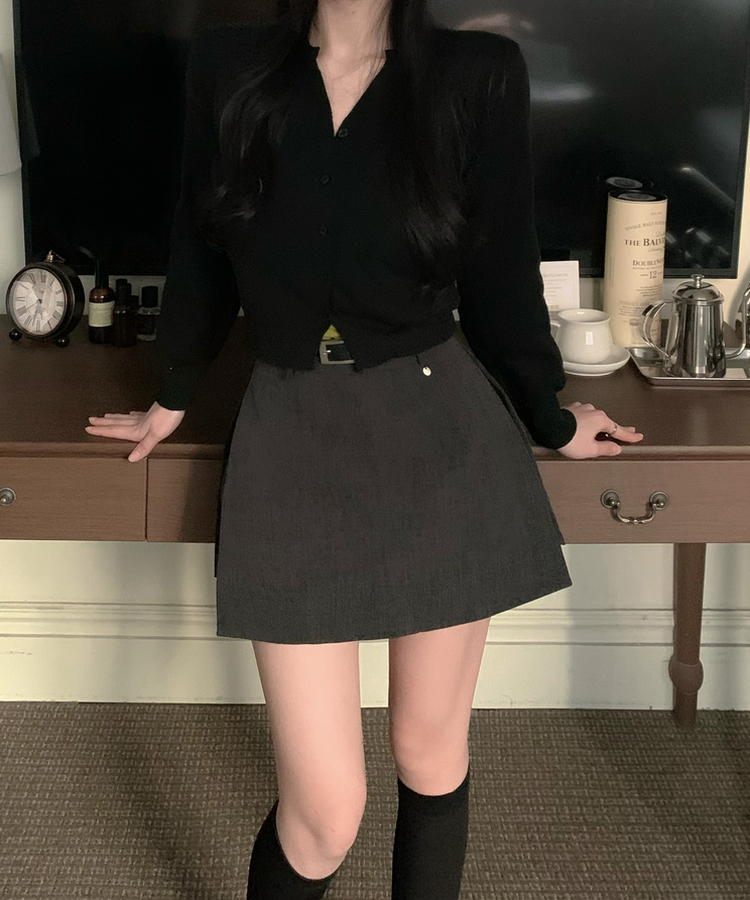 【ベルト付き】ペンダントスリットAラインミニスカート GREY