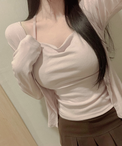 ドレープホルターレイヤードカーディガン(6color) PINK