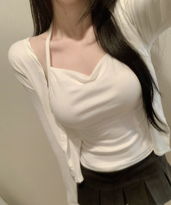 ドレープホルターレイヤードカーディガン(6color) IVORY