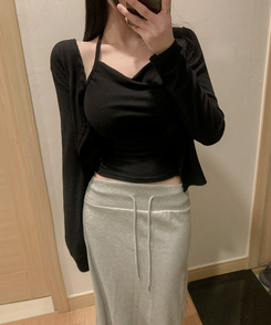 ドレープホルターレイヤードカーディガン(6color) BLACK