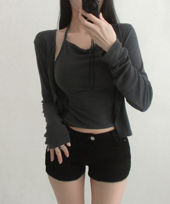 ドレープホルターレイヤードカーディガン(6color) CHARCOAL